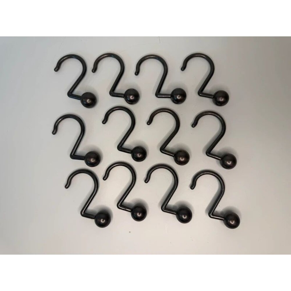 Set of 12 Oil Rubbed Bronze Shower Curtain Hooks with Ball End Caps